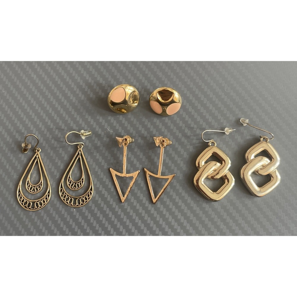Vintage Lot of 4 Pierced Earrings Studs Dangle Gold Tone Metal Mixed